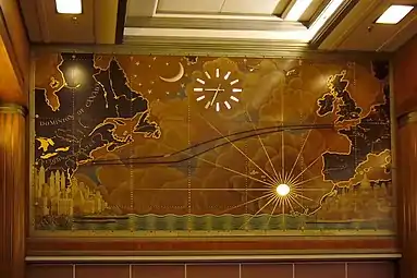 Mural in the main dining room, or "Grand Salon" on which a crystal model tracked the ship's progress