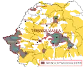 Germans in Transylvania in 1918 (the Saxons are marked with green-coloured text whereas the Swabians with cyan-coloured text)