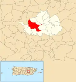 Location of Rabanal within the municipality of Cidra shown in red