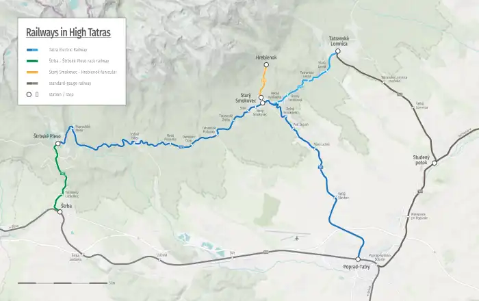 Map of railway network in High Tatras
