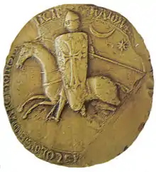Equestrian seal of Raymond VI, Count of Toulouse with a star and a crescent (13th century)