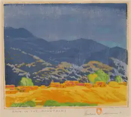 Rain in the Mountains, 1926, color woodcut