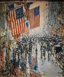 Childe Hassam, Rainy Day, Fifth Avenue, 1916, part of his Flag series
