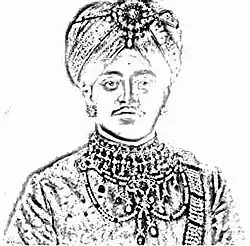 A sketch of Raja Ganesha, the 1st ruler of the Ganesha dynasty, on the cover of a late 19th-century Bengali work, Raja Ganesh.