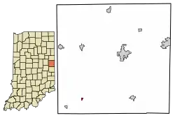 Location of Modoc in Randolph County, Indiana.