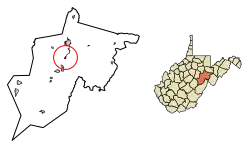 Location of Beverly in Randolph County, West Virginia.