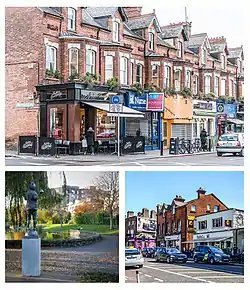 Clockwise from top: Ranelagh Main Street; businesses in Ranelagh; Ranelagh Gardens