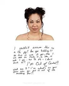 An example from the Hapa Project. The subject is photographed and accompanied by a handwritten, half-page answer to the question, "What are you?"