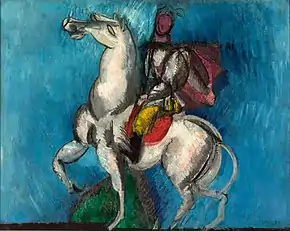 Raoul Dufy, 1914, Le Cavalier arabe (Le Cavalier blanc), oil on canvas, 66 x 81 cm. At the outbreak of World War I this painting was confiscated from the collection of Wilhelm Uhde by the French state and sold at Hôtel Drouot in 1921