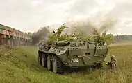 Practice of a BTR-80 assault by the paratroopers. "Rapid Trident-2015".