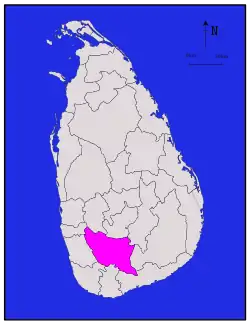 Map of Sri Lanka with Ratnapura District highlighted