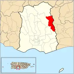 Location of barrio Real within the municipality of Ponce shown in red
