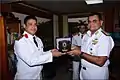 Indian Navy Rear Admiral presenting a memento to the Captain of Shabab Misr on 9 October 2017.
