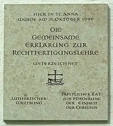 Plaque commemorating the Joint Declaration on the Doctrine of Justification at St. Anne's Church