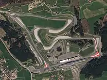 Aerial photograph of the AI Ring, now called the Red Bull Ring, where the race was held