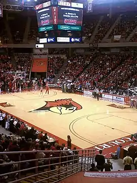 Interior of Redbird Arena during a timeout during a game between the Illinois State University Redbirds and University of Nevada-Las Vegas Rebels on December 1, 2010