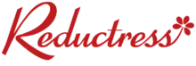 The word 'Reductress' in tidy red cursive with a flower on the tail of the final 'S'