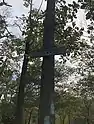  A trail marker on the north end of west rock ridge state park in Hamden Connecticut. The marker shown is for the Regicides trail, which is the main trail on the ridge.