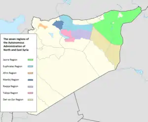 The Shahba Canton is part of the Afrin Region (orange).