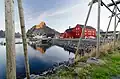 Reine village shore with the fish drying racks