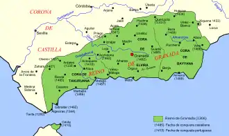 Color coded map of the Emirate of Granada and the surrounding regions