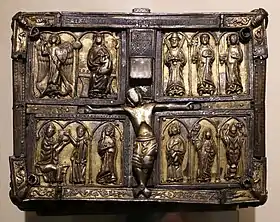 Panel from the Domnach Airgid, an 8th-century wooden reliquary reworked between the 13th and 15th centuries.