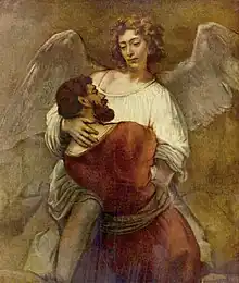 Jacob with an angel, Rembrandt 1659