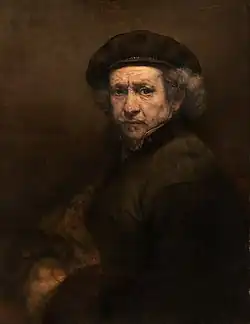 Rembrandt, Self Portrait with Beret and Turned-Up Collar, 1659. A later self-portrait by Rembrandt showing the influence of the Castiglione portrait.