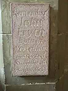 Remember John Fryth Memorial at St Marys Westerham, Kent