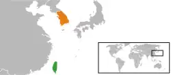 Map indicating locations of Taiwan and Republic of Korea