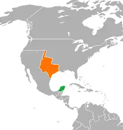 Map indicating locations of Republic of Yucatán and Republic of Texas