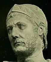 a black and white photograph of a bronze head depicting Hannibal