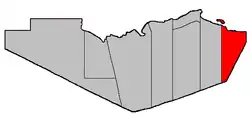 Location within Restigouche County.Heron Island erroneously shown as belonging to this parish.