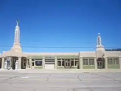 Historic U-Drop Inn, a Conoco fuel station restoration in Art Deco style along U.S. Route 66 in Shamrock