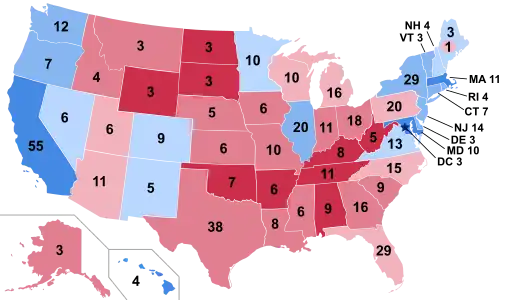 Results by state, shaded according to winning candidate's percentage of the vote
