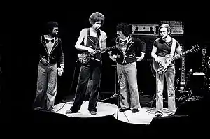 Return to Forever in Rochester, New York, 1976.  Left to right: White, Clarke, Corea, Di Meola