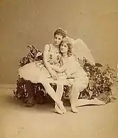 Mathilde Kschessinskaya as the goddess Flora (left) and Vera Trefilova as the god Cupid (right) in Le Réveil de Flore, 1894.