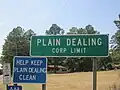 Plain Dealing corporate limits sign