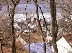 Rhinecliff rooftops overlooking the Hudson River in winter