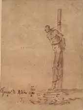 Man Bound to a Stake, 1940s, pen & wash, 21.6 x 16.3 cm. California Palace of the Legion of Honor