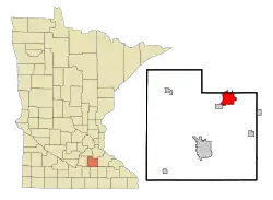 Location of the city of Northfieldwithin Rice and Dakota Countiesin the state of Minnesota