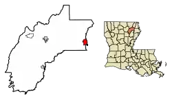 Location of Delhi in Richland Parish, Louisiana.