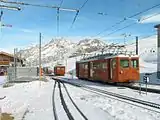 Rack railcars of Gornergratbahn in Zermatt, Switzerland