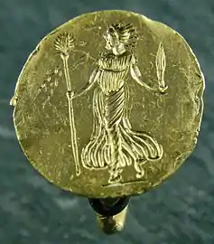 Ring with the engraved representation of a maenad. Ancient Greek artwork, 3rd–2nd century BC. Louvre, Paris.