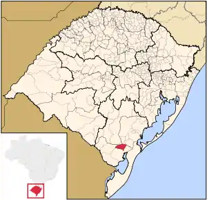 Map of the state of Rio Grande do Sul, Brazil highlighting Pedro Osório