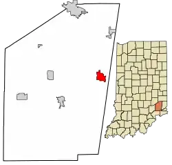 Location of Milan in Ripley County, Indiana.