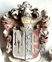 Detail of the heraldic achievement atop the monument.