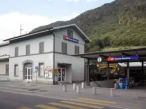 Two-story building with gabled roof