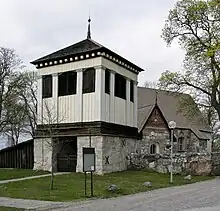 Combined lychgate and bell tower at Rö Church, Sweden