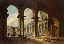 Ancient Ruins Used as Public Baths by Hubert Robert (1798)